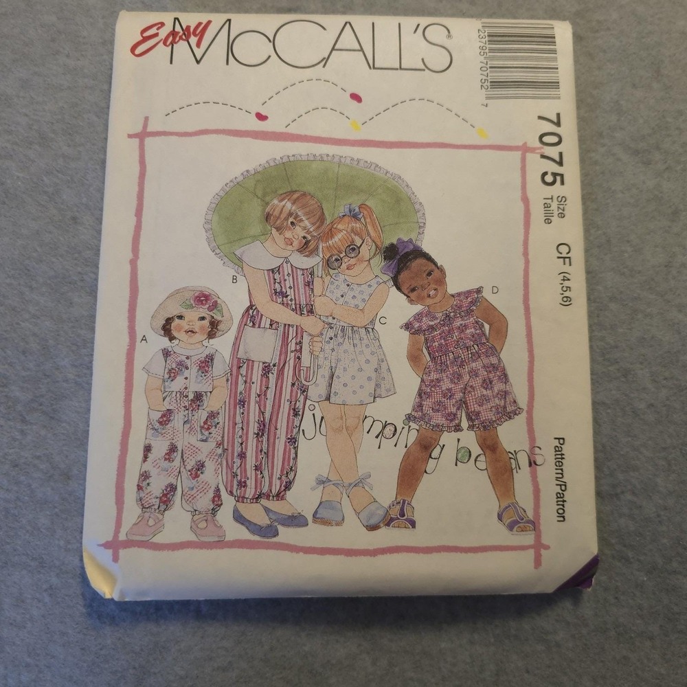 McCall's 7075 Easy Girls Jumpsuit Romper Sewing Pattern Size 4-6X Uncut